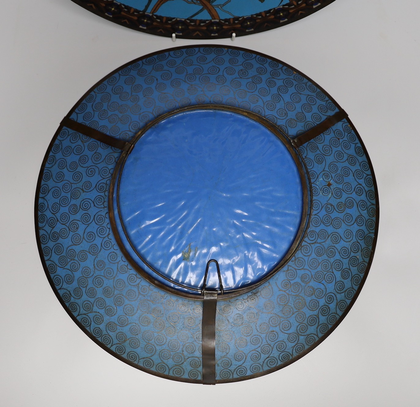 Two Japanese cloisonné enamel dishes, Meiji period, 39cm